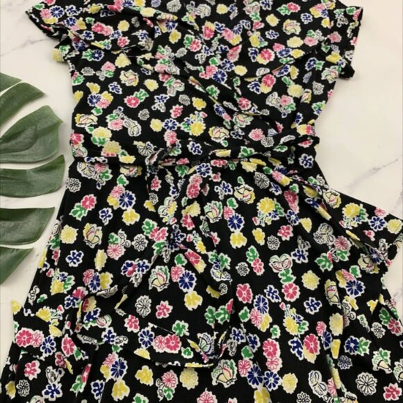 Vicky Tiel Womens Wrap Dress Size S Black Pink Floral Butterflies Stretch - Picture 4 of 4